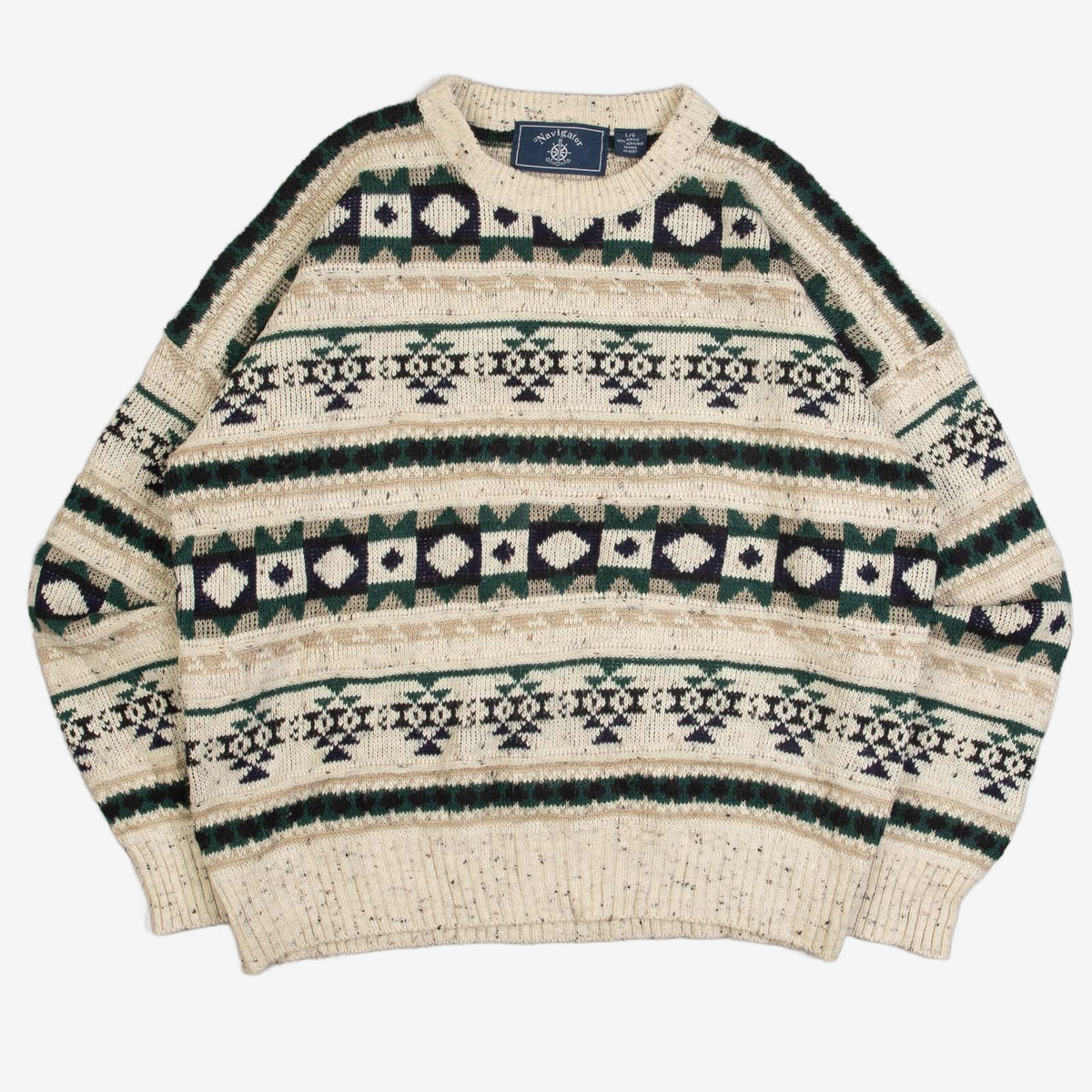 MEN'S VINTAGE 1990S STRUCTURED PATTERNED KNITTED JUMPER - LARGE