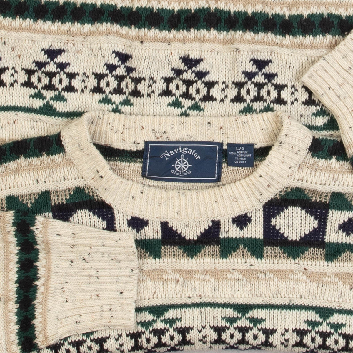 MEN'S VINTAGE 1990S STRUCTURED PATTERNED KNITTED JUMPER - LARGE