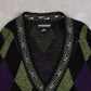 MEN'S VINTAGE 1990S ARGYLE PATTERNED KNITTED CARDIGAN - MEDIUM