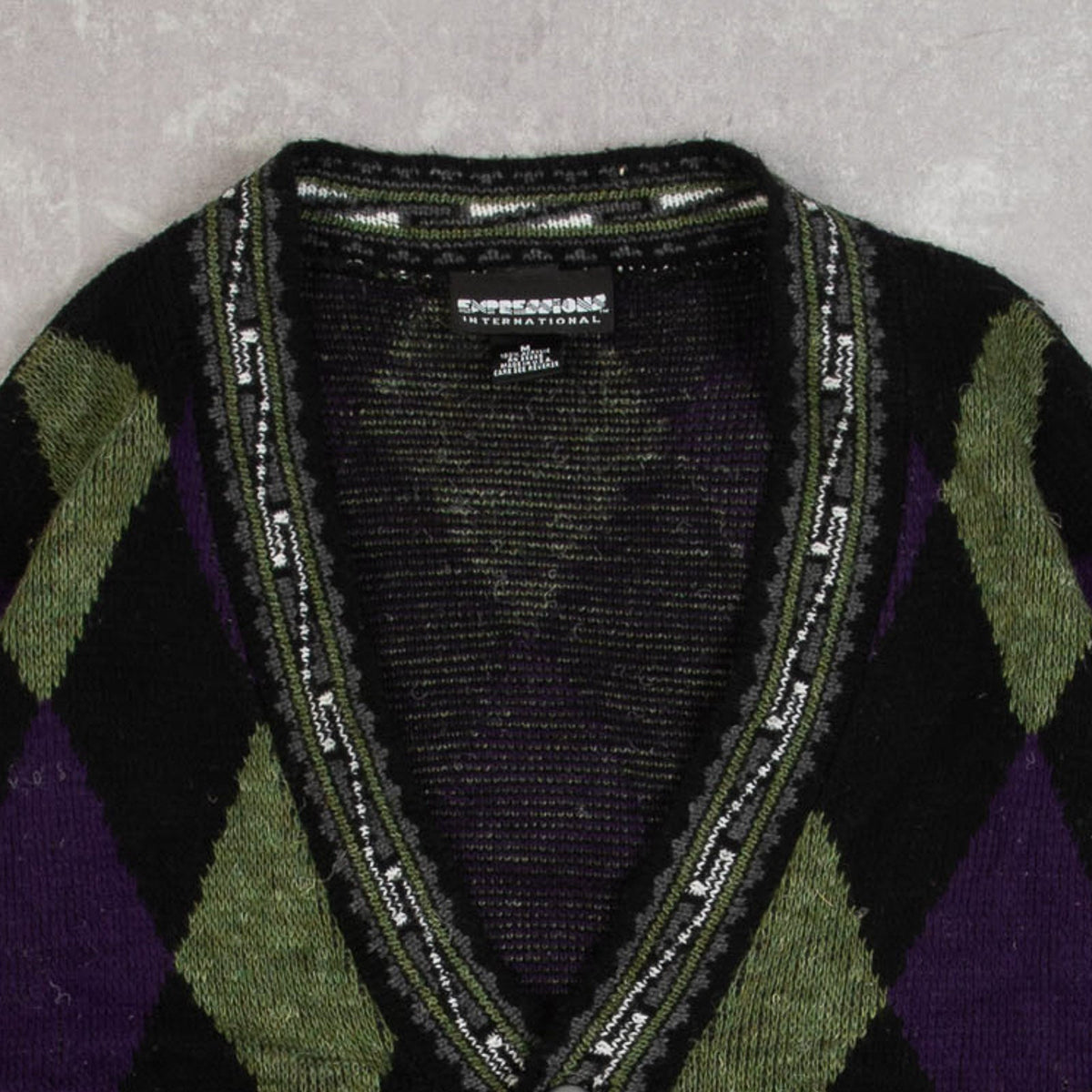 MEN'S VINTAGE 1990S ARGYLE PATTERNED KNITTED CARDIGAN - MEDIUM