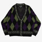 MEN'S VINTAGE 1990S ARGYLE PATTERNED KNITTED CARDIGAN - MEDIUM
