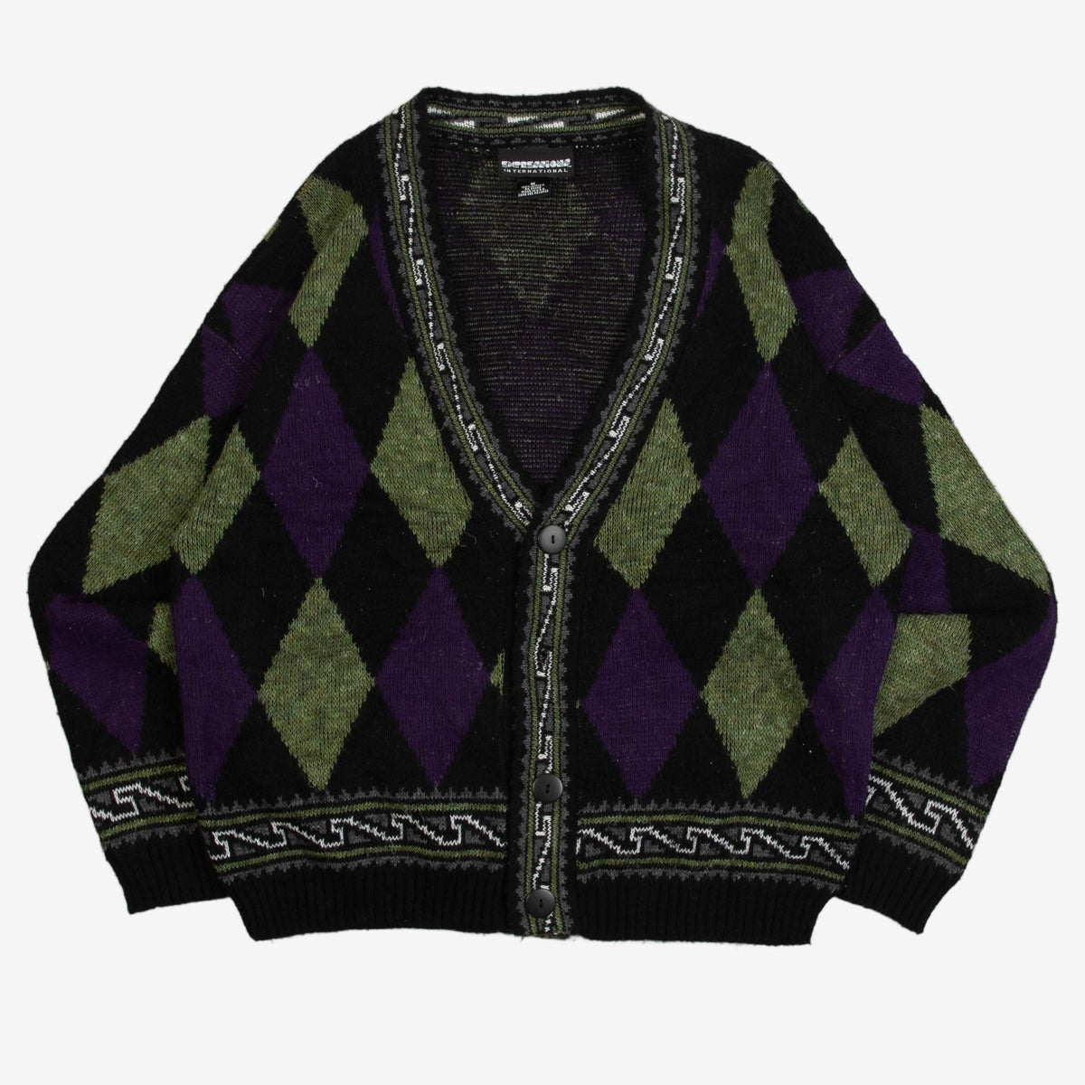 MEN'S VINTAGE 1990S ARGYLE PATTERNED KNITTED CARDIGAN - MEDIUM