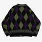 MEN'S VINTAGE 1990S ARGYLE PATTERNED KNITTED CARDIGAN - MEDIUM