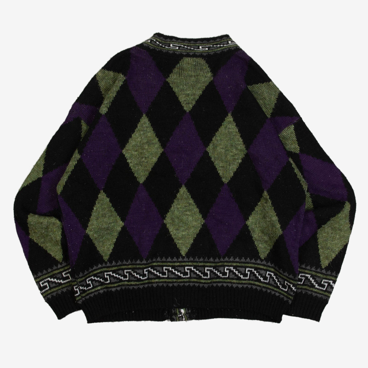 MEN'S VINTAGE 1990S ARGYLE PATTERNED KNITTED CARDIGAN - MEDIUM