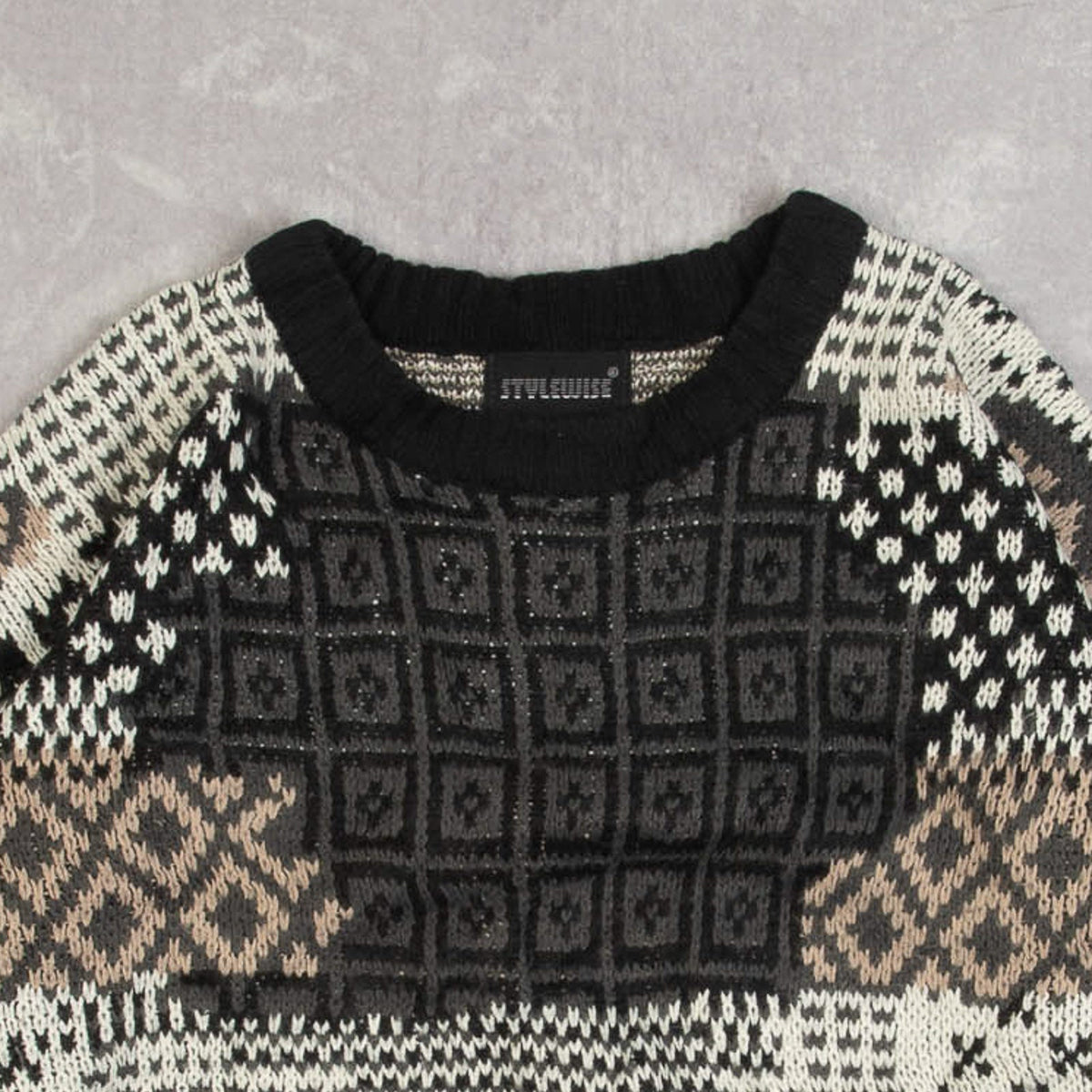 MEN'S VINTAGE 1990S PATTERNED KNITTED JUMPER - LARGE