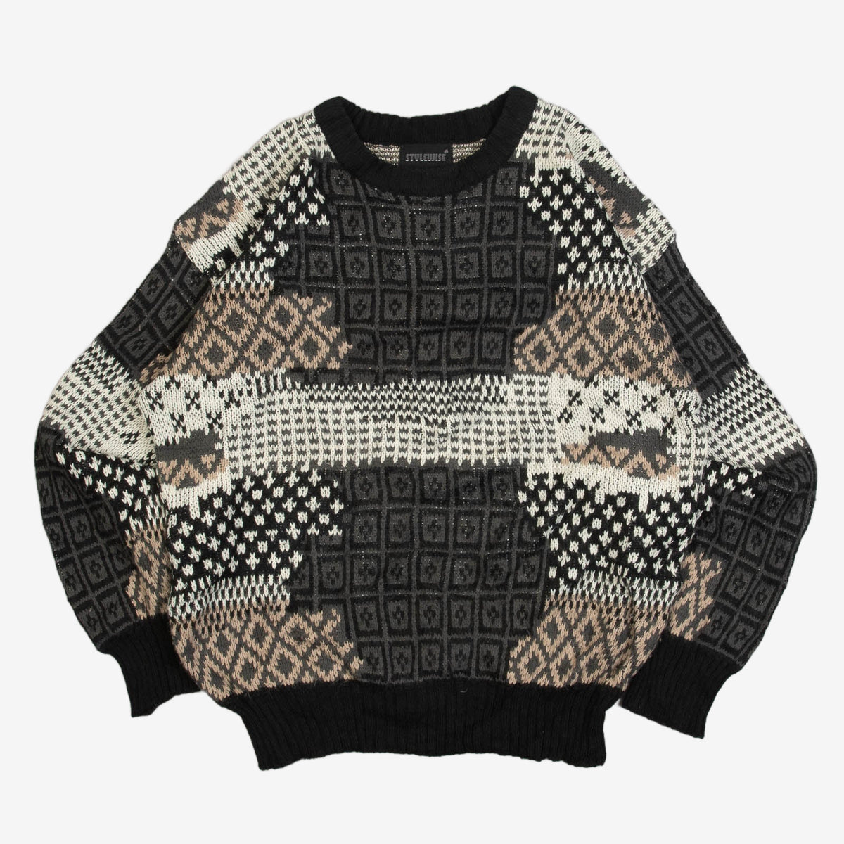 MEN'S VINTAGE 1990S PATTERNED KNITTED JUMPER - LARGE