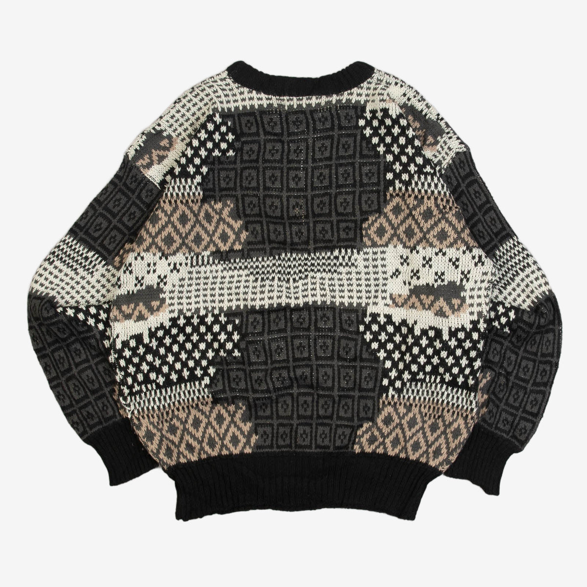 MEN'S VINTAGE 1990S PATTERNED KNITTED JUMPER - LARGE