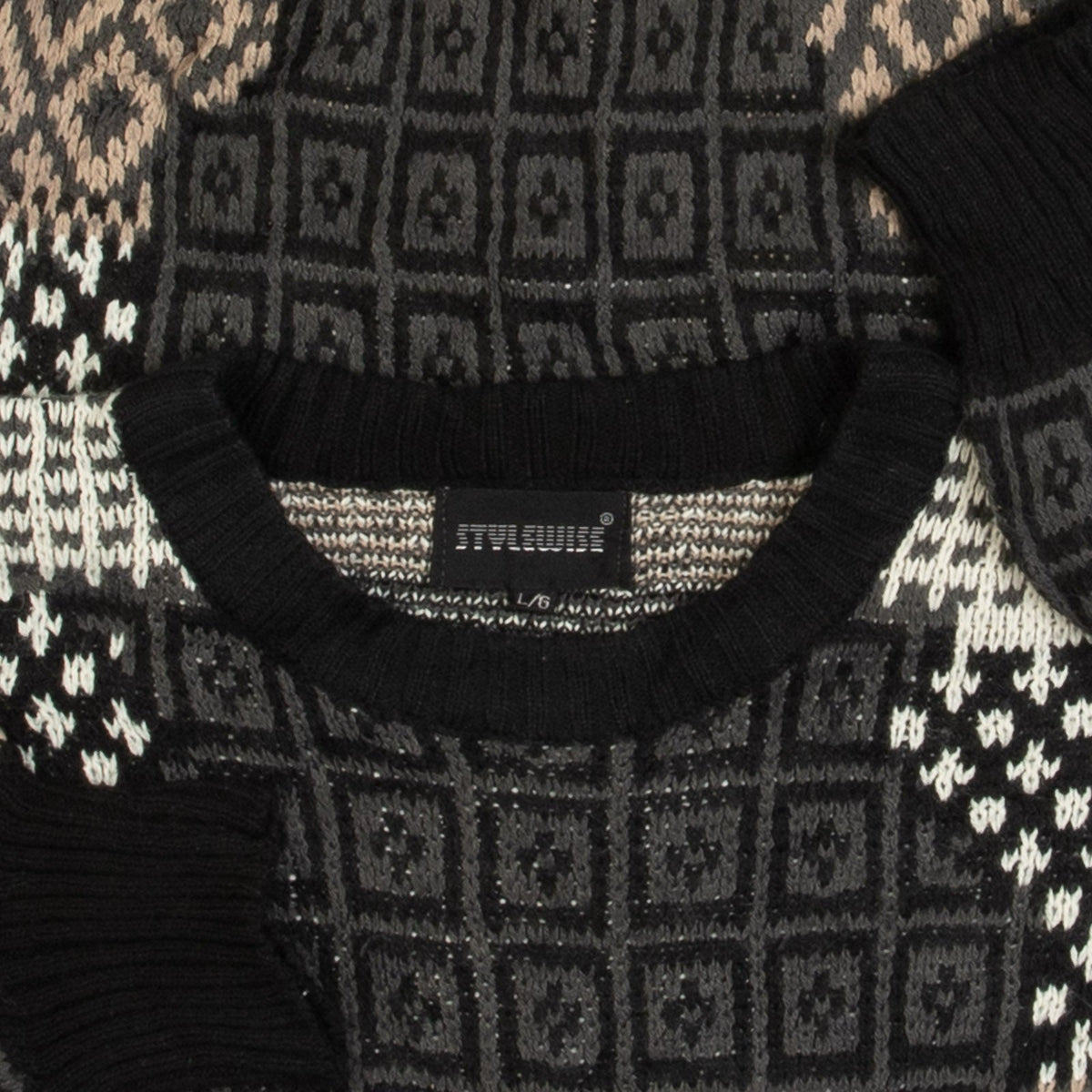 MEN'S VINTAGE 1990S PATTERNED KNITTED JUMPER - LARGE