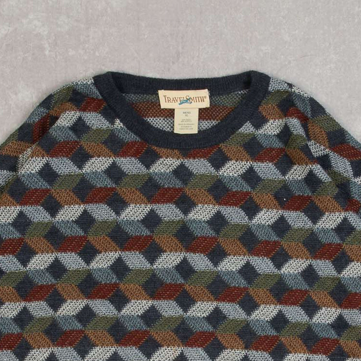MEN'S VINTAGE 1990S PATTERNED KNITTED JUMPER - X-LARGE