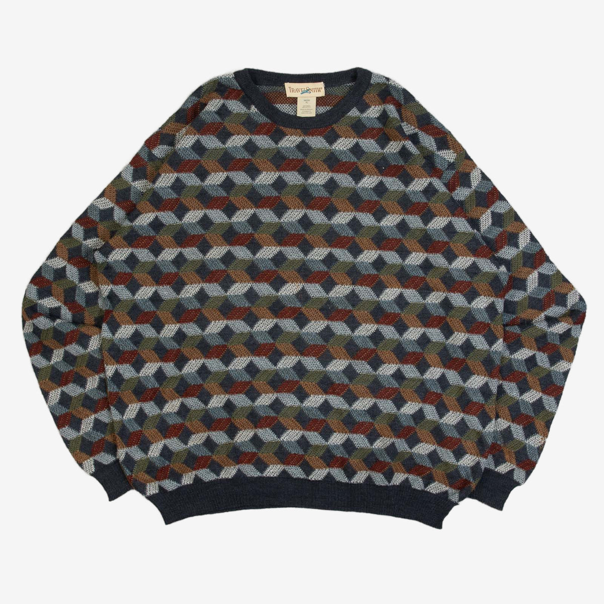 MEN'S VINTAGE 1990S PATTERNED KNITTED JUMPER - X-LARGE