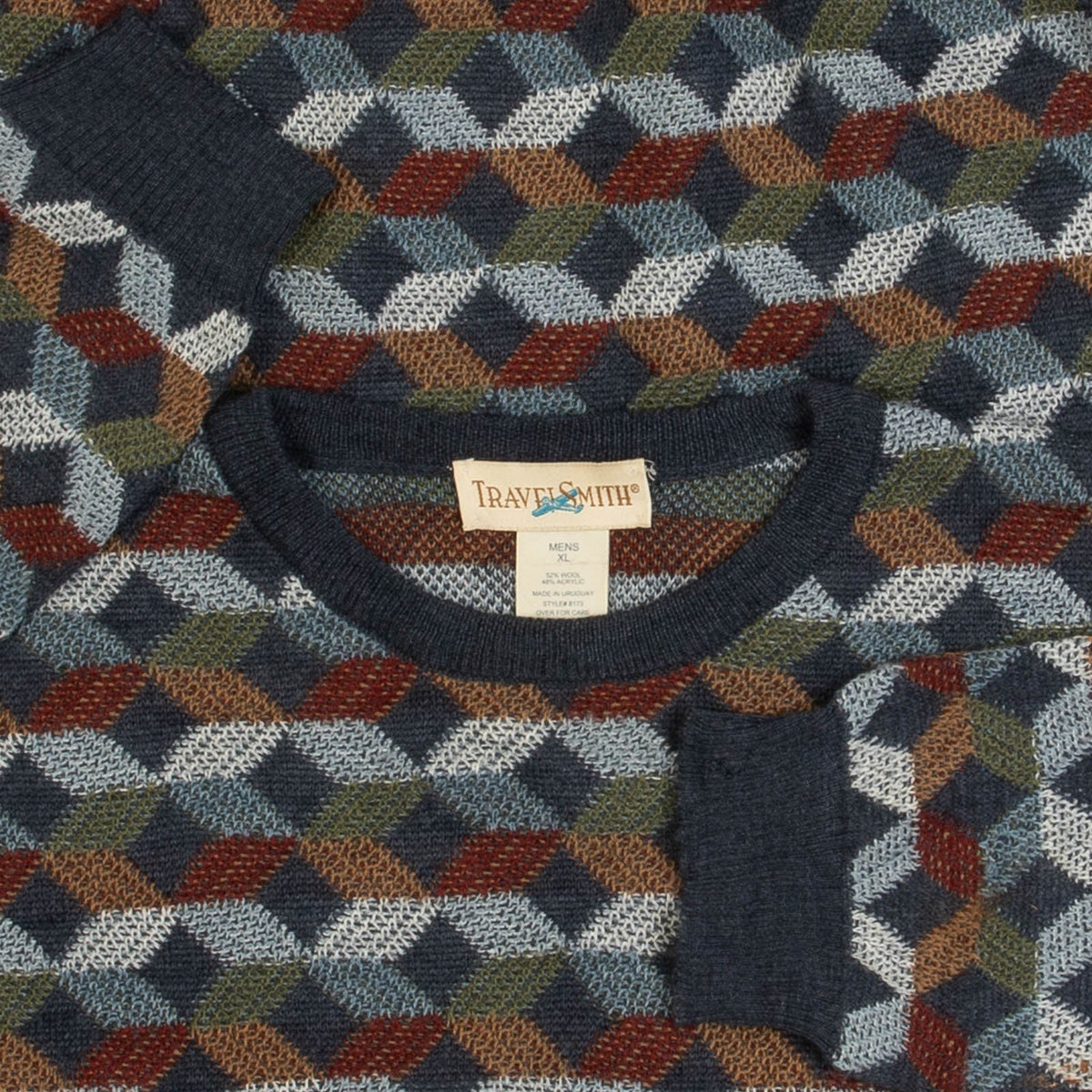 MEN'S VINTAGE 1990S PATTERNED KNITTED JUMPER - X-LARGE
