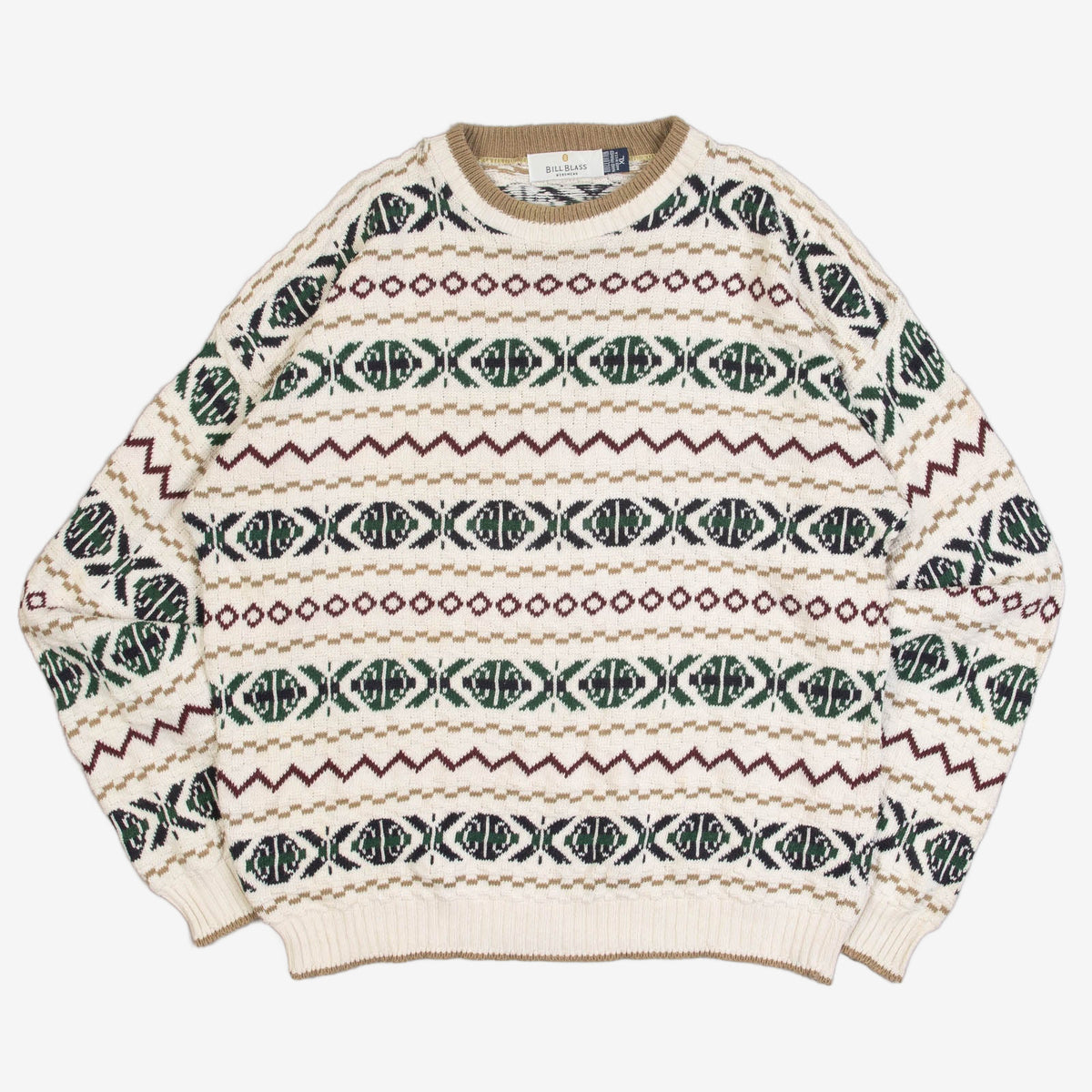 MEN'S VINTAGE 1990S STRUCTURED PATTERNED KNITTED JUMPER - X-LARGE