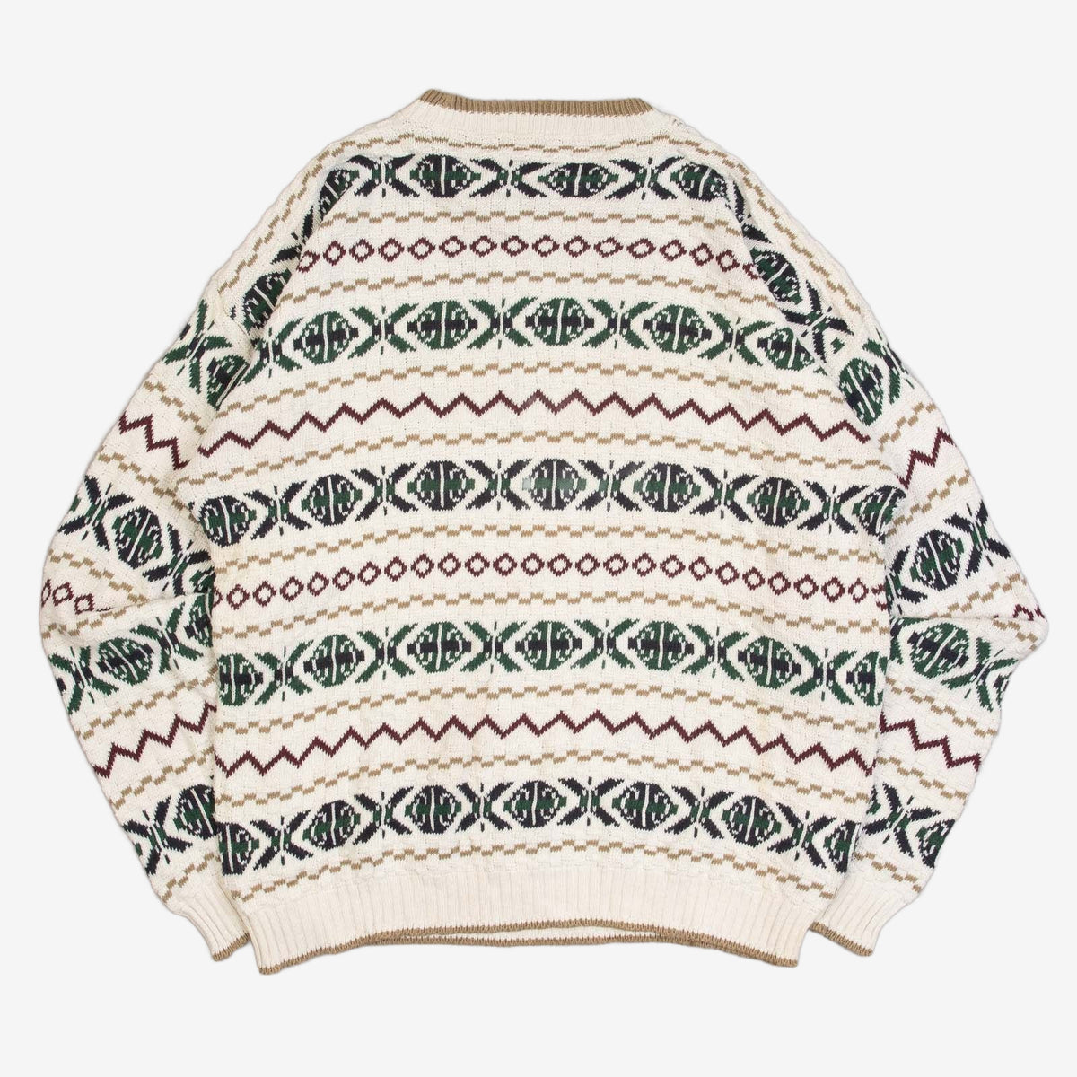 MEN'S VINTAGE 1990S STRUCTURED PATTERNED KNITTED JUMPER - X-LARGE