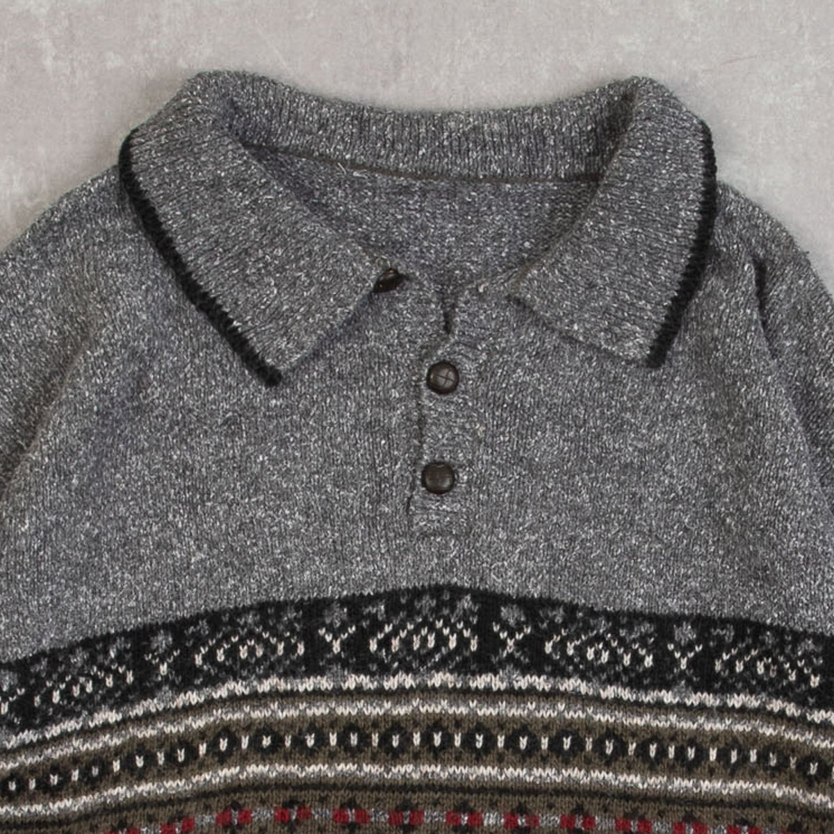 MEN'S VINTAGE 1990S PATTERNED POLO KNITTED JUMPER - MEDIUM