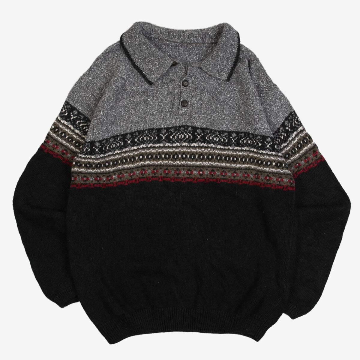 MEN'S VINTAGE 1990S PATTERNED POLO KNITTED JUMPER - MEDIUM