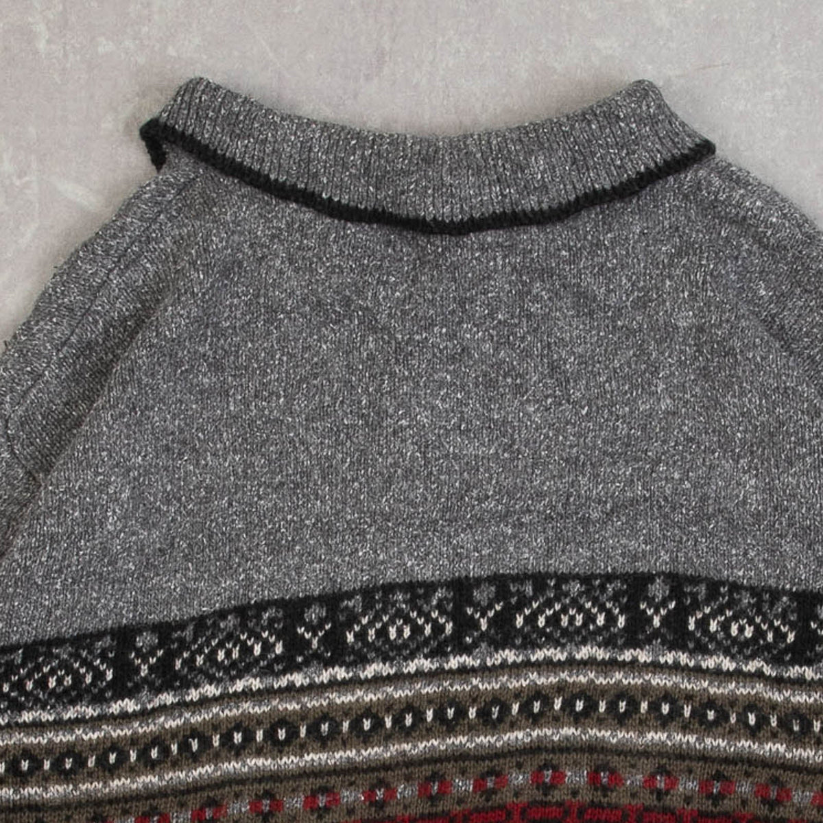 MEN'S VINTAGE 1990S PATTERNED POLO KNITTED JUMPER - MEDIUM