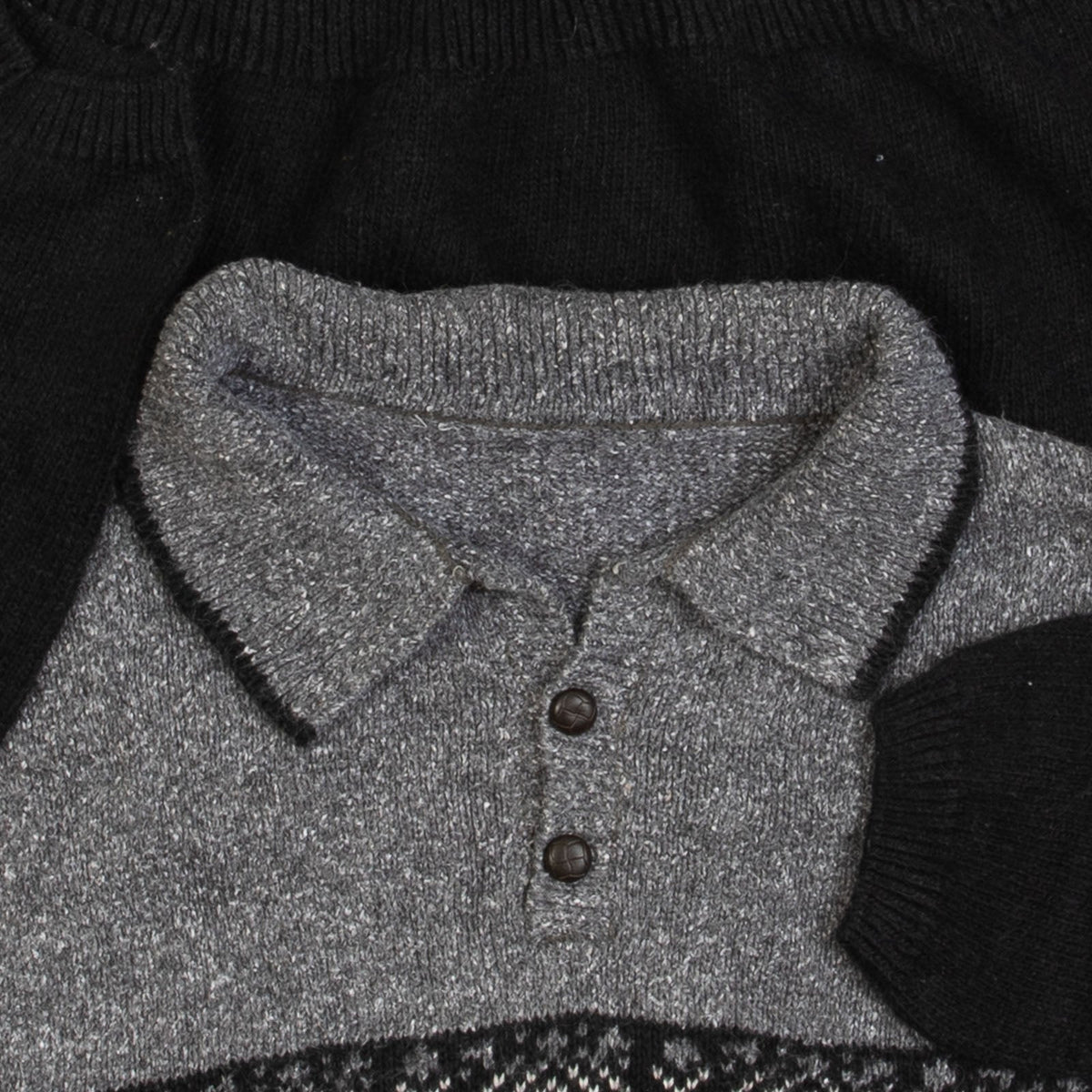MEN'S VINTAGE 1990S PATTERNED POLO KNITTED JUMPER - MEDIUM