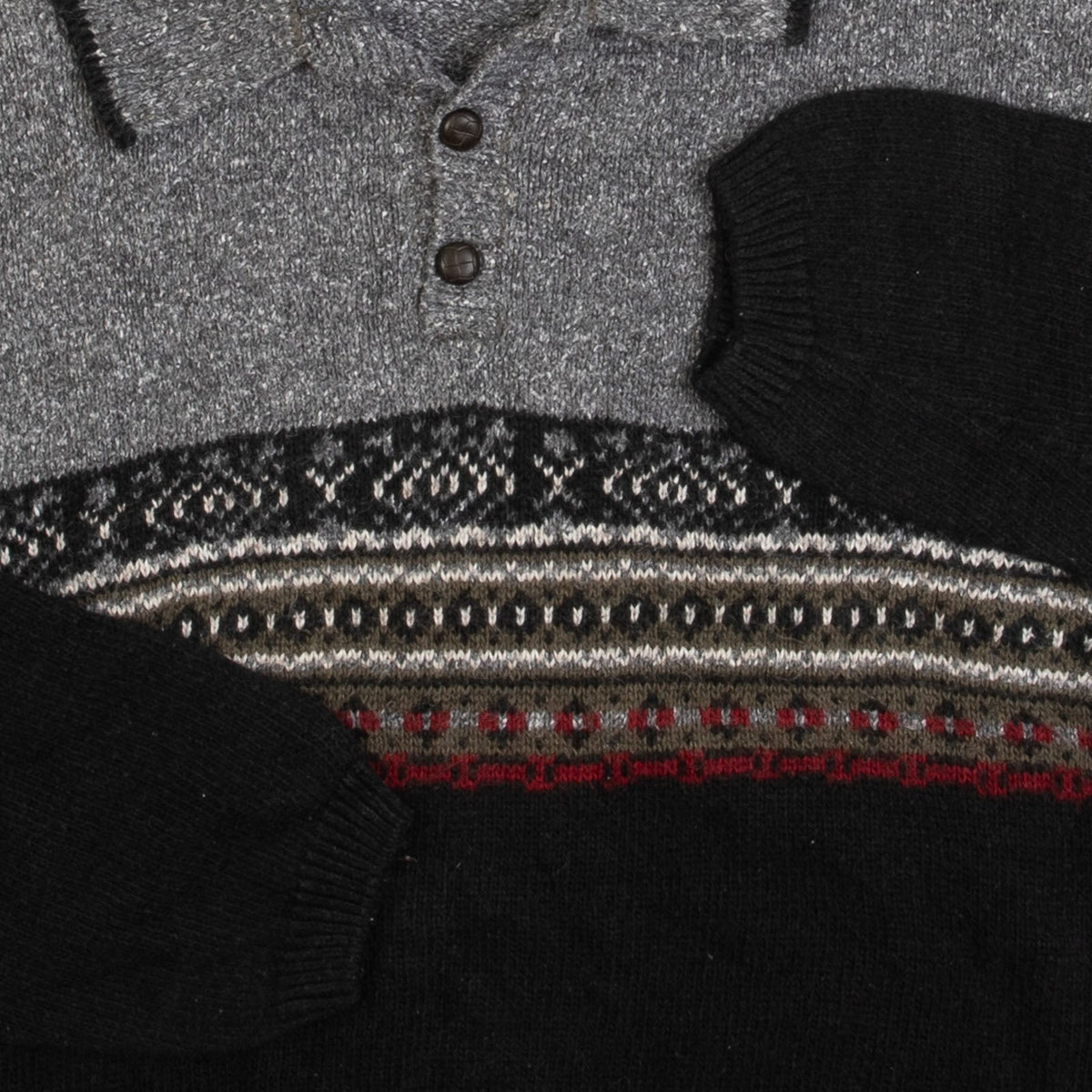 MEN'S VINTAGE 1990S PATTERNED POLO KNITTED JUMPER - MEDIUM