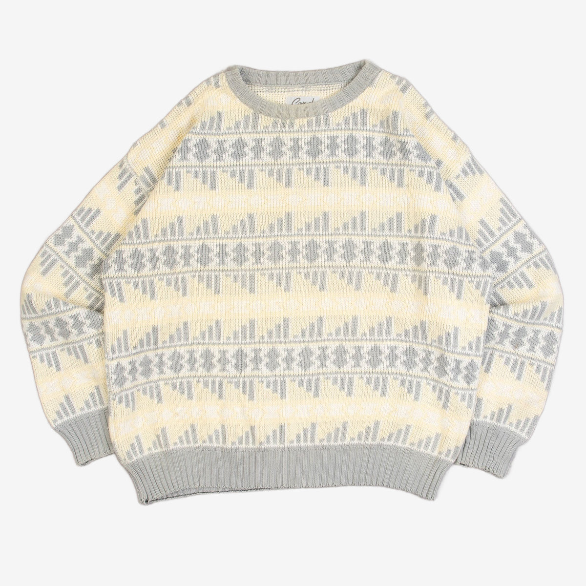 MEN'S VINTAGE 1980S PATTERNED KNITTED JUMPER - LARGE