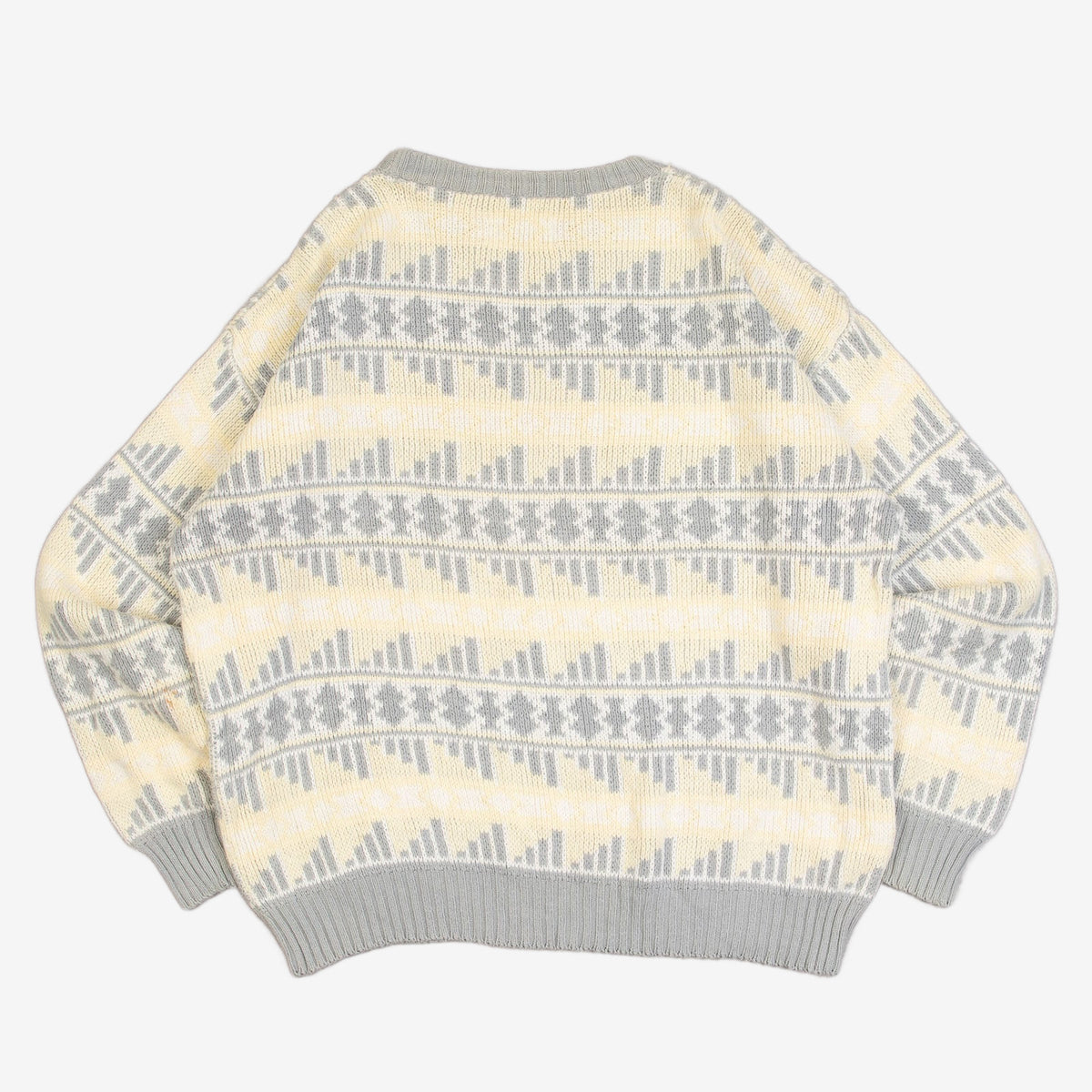 MEN'S VINTAGE 1980S PATTERNED KNITTED JUMPER - LARGE