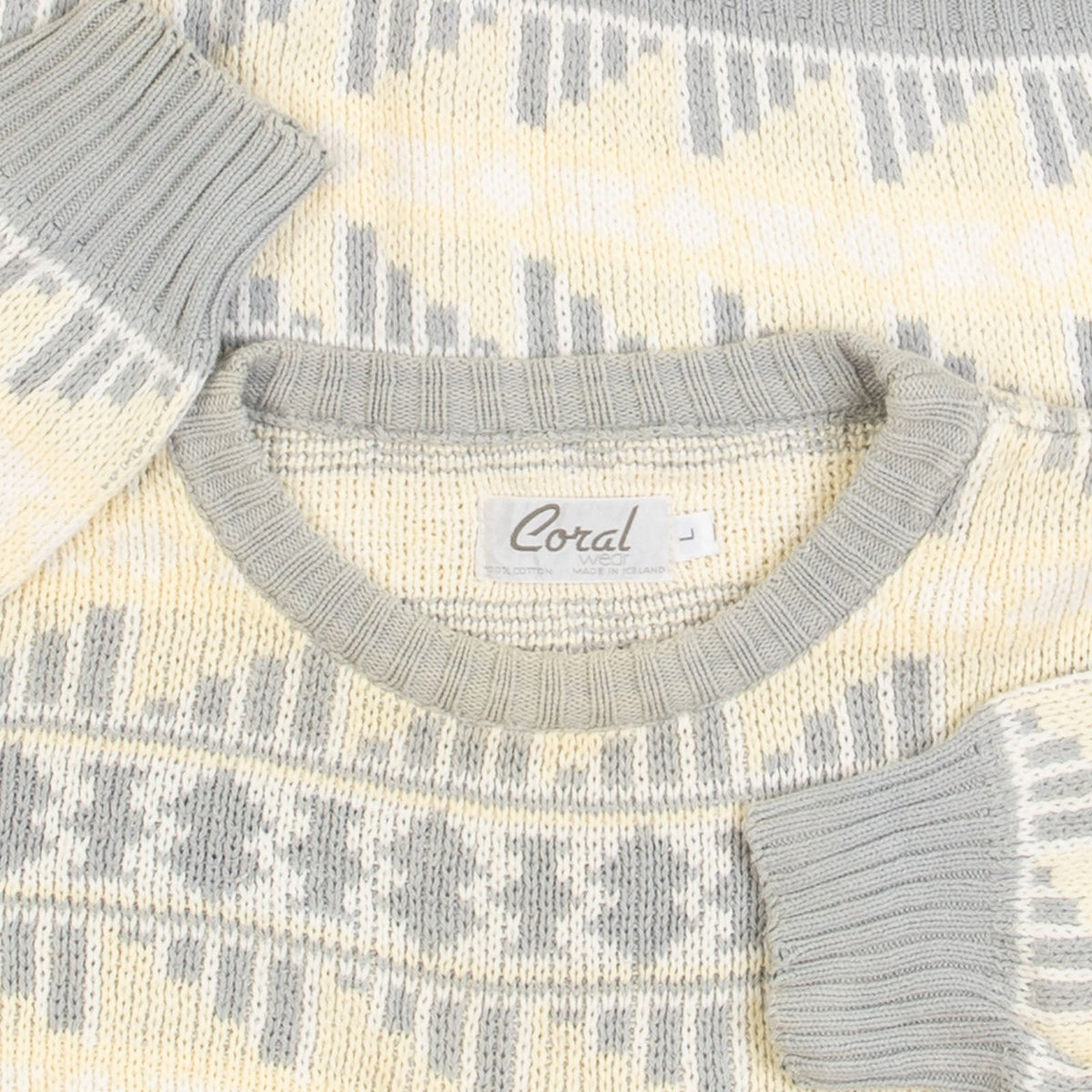 MEN'S VINTAGE 1980S PATTERNED KNITTED JUMPER - LARGE