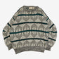 MEN'S VINTAGE 1980S STRIPED PATTERNED KNITTED JUMPER - LARGE