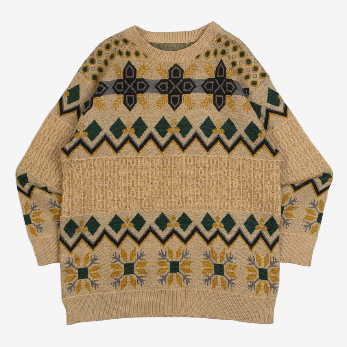 MEN'S VINTAGE 1990S STRUCTURED PATTERNED KNITTED JUMPER - MEDIUM