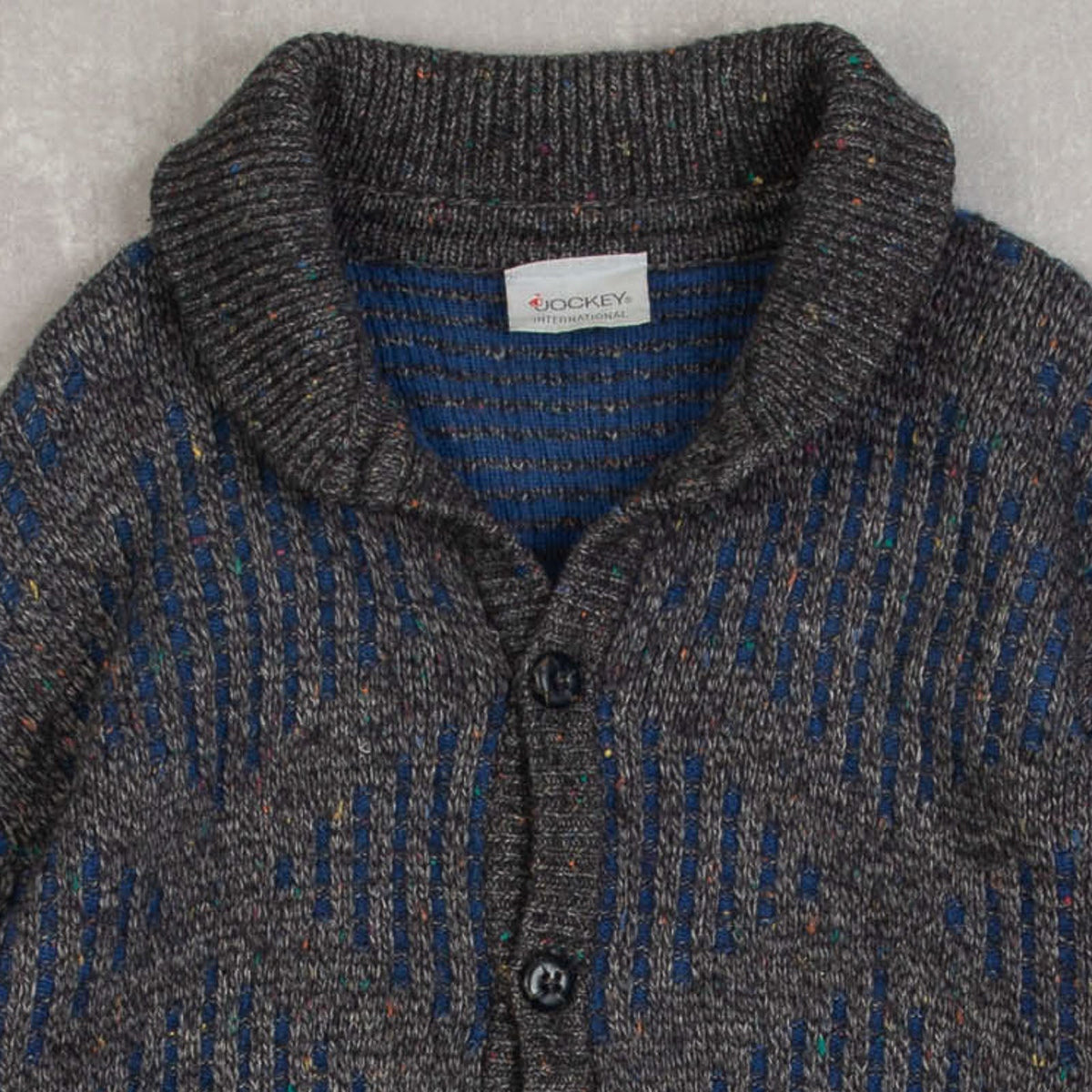 MEN'S VINTAGE 1980S RIBBED DIAMOND KNITTED CARDIGAN - MEDIUM