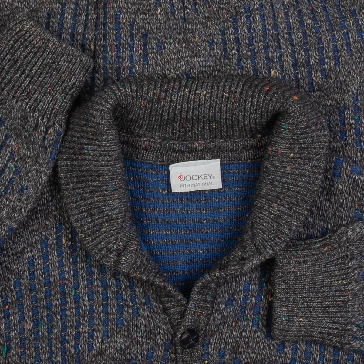 MEN'S VINTAGE 1980S RIBBED DIAMOND KNITTED CARDIGAN - MEDIUM