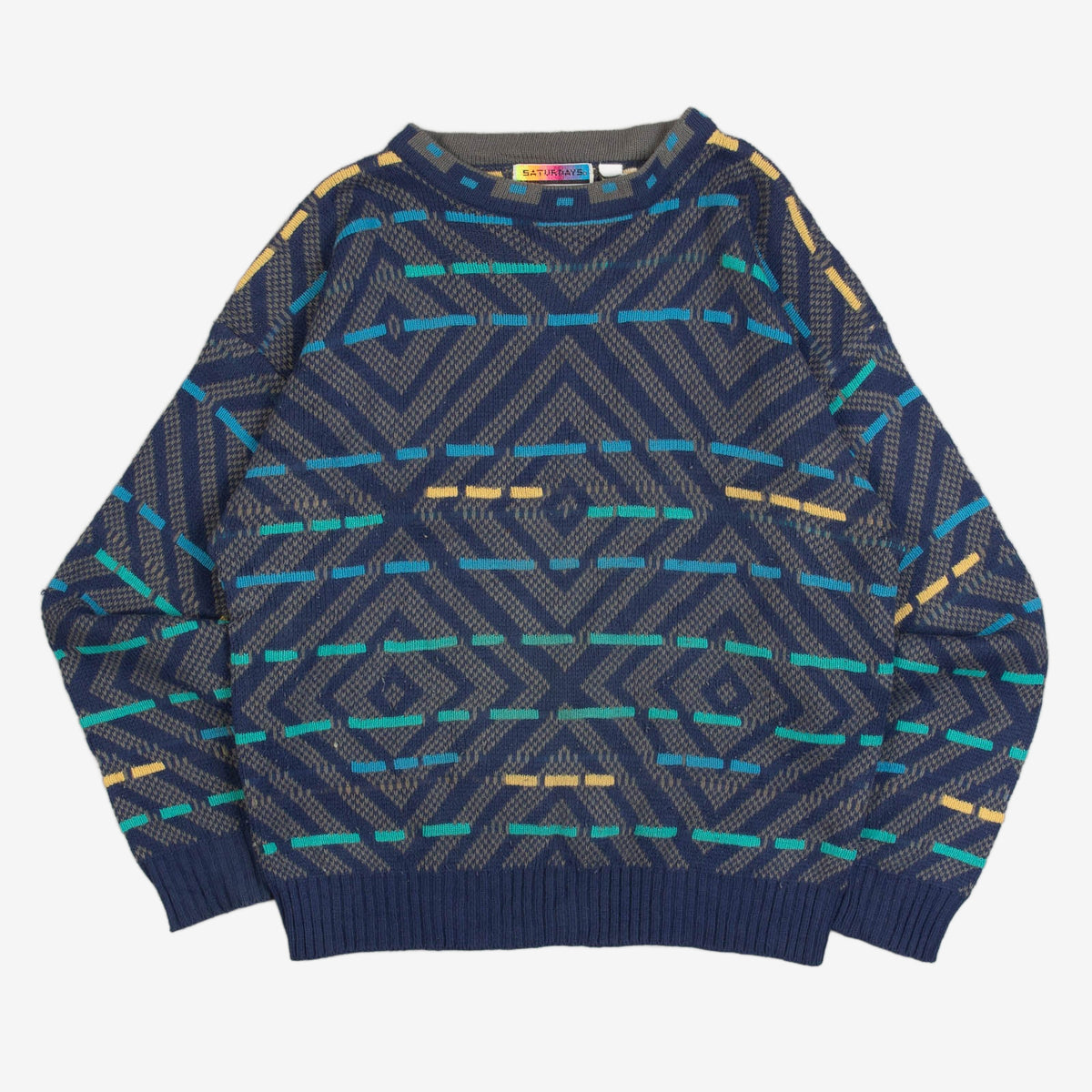 MEN'S VINTAGE 1980S PATTERNED KNITTED JUMPER - LARGE
