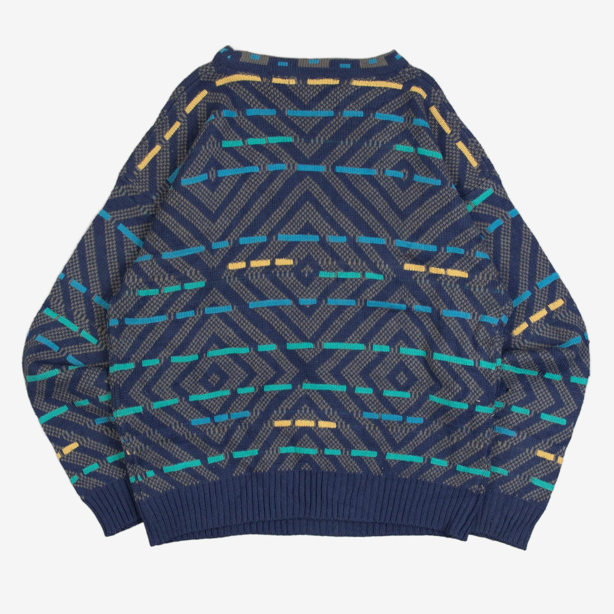 MEN'S VINTAGE 1980S PATTERNED KNITTED JUMPER - LARGE