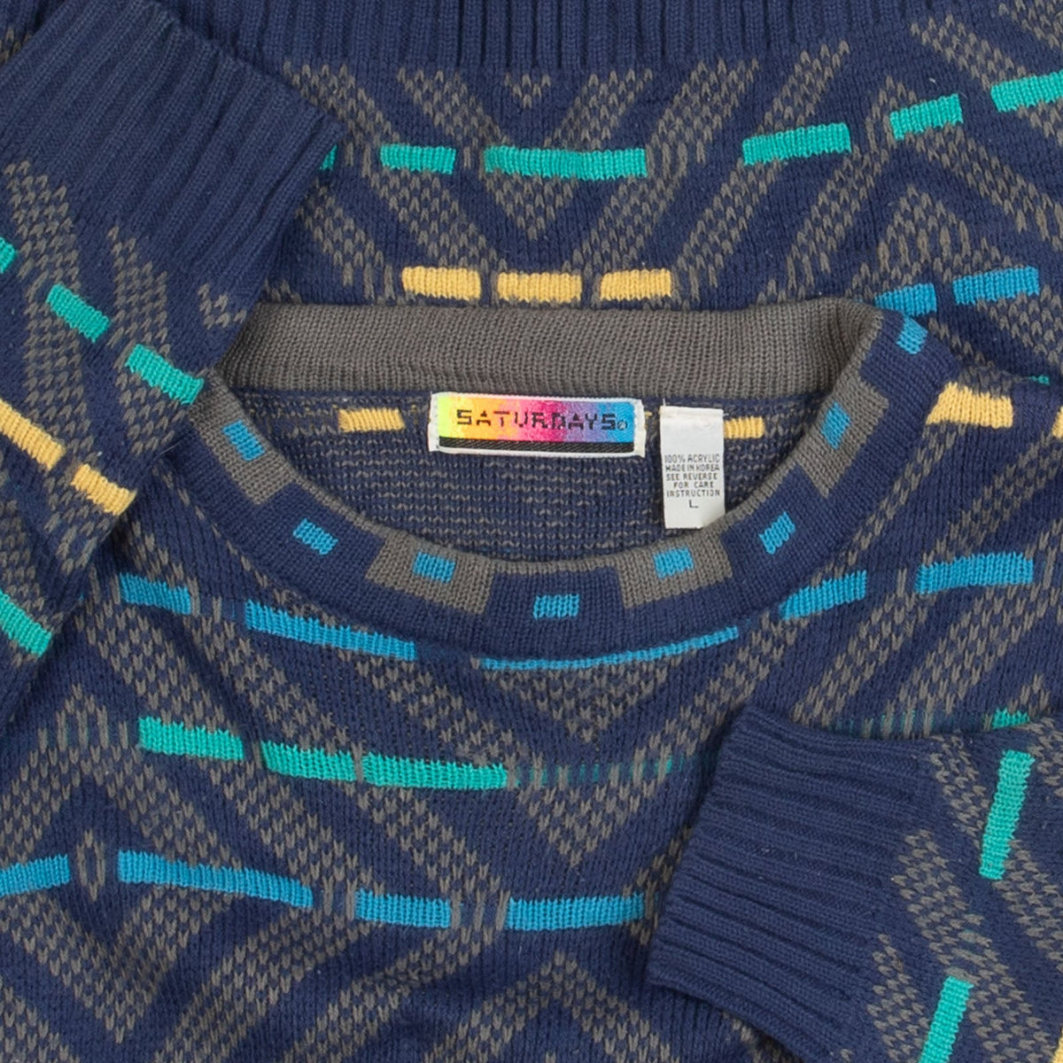 MEN'S VINTAGE 1980S PATTERNED KNITTED JUMPER - LARGE
