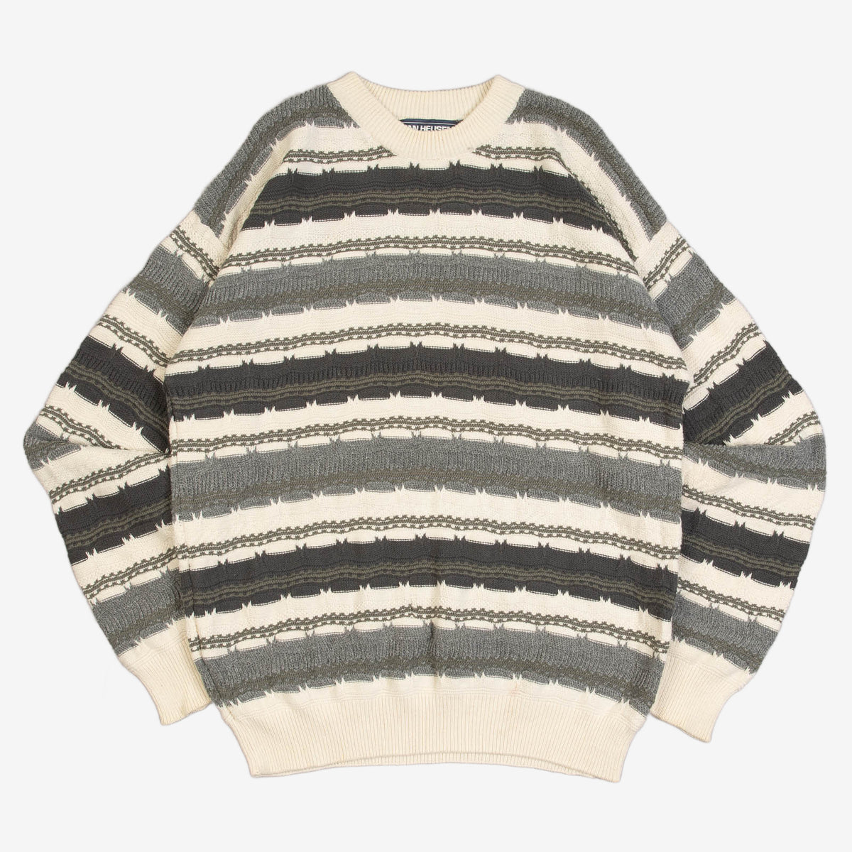 MEN'S VINTAGE 1990S STRIPED STRUCTURED KNITTED JUMPER - LARGE