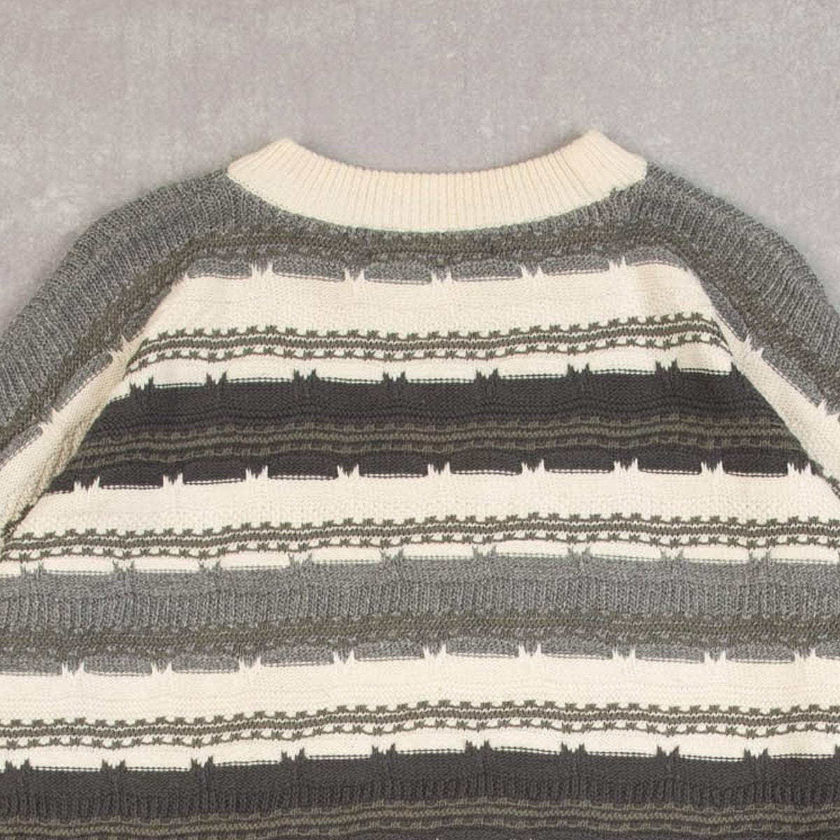 MEN'S VINTAGE 1990S STRIPED STRUCTURED KNITTED JUMPER - LARGE