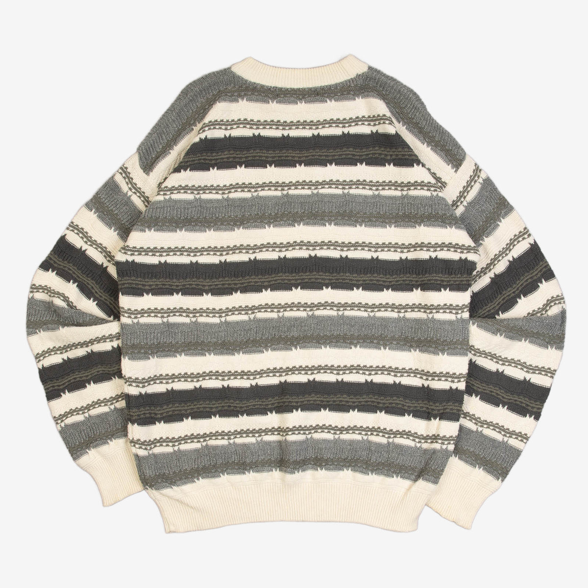 MEN'S VINTAGE 1990S STRIPED STRUCTURED KNITTED JUMPER - LARGE