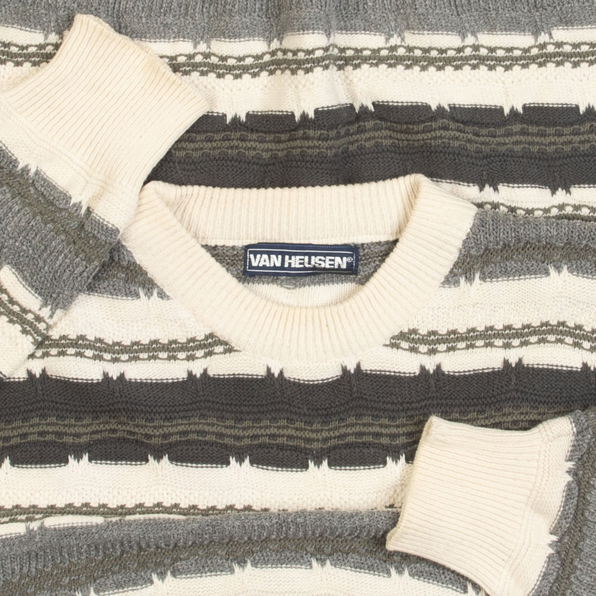 MEN'S VINTAGE 1990S STRIPED STRUCTURED KNITTED JUMPER - LARGE