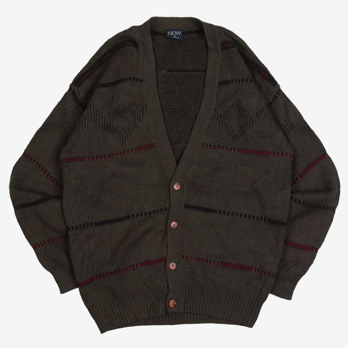 MEN'S VINTAGE 1990S STRIPED KNITTED CARDIGAN - MEDIUM