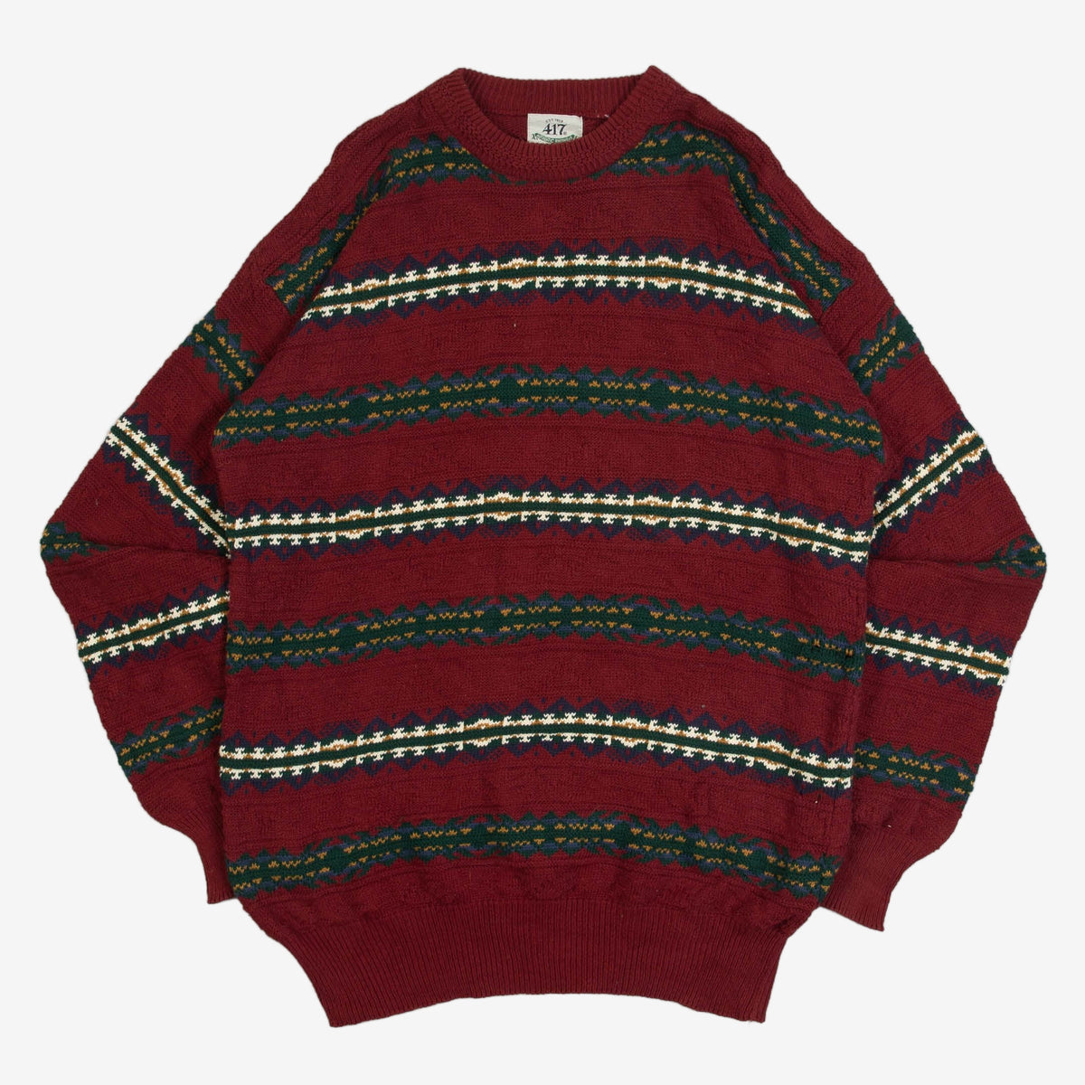 MEN'S VINTAGE 1990S STRIPED STRUCTURED KNITTED JUMPER - MEDIUM TALL
