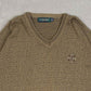 MEN'S VINTAGE 1990S PATTERNED V-NECK KNITTED JUMPER - XX-LARGE