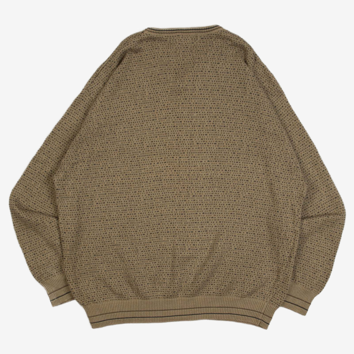 MEN'S VINTAGE 1990S PATTERNED V-NECK KNITTED JUMPER - XX-LARGE