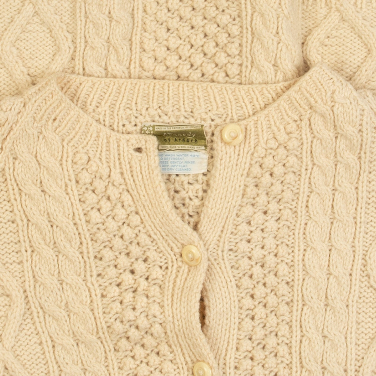 WOMEN'S VINTAGE 1980S ROUND NECK ARAN KNITTED CARDIGAN - LARGE