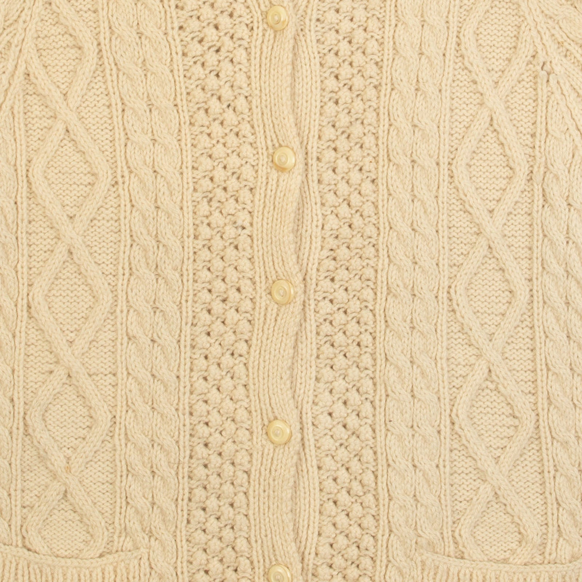 WOMEN'S VINTAGE 1980S ROUND NECK ARAN KNITTED CARDIGAN - LARGE