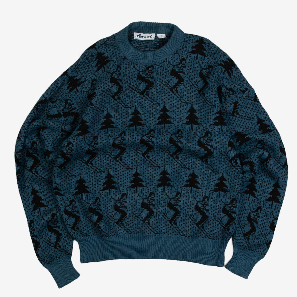 MEN'S VINTAGE SKI PATTERNED KNITTED JUMPER - X-LARGE
