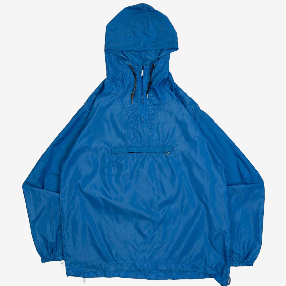 MEN'S VINTAGE 1980S BLANK HOODED PULLOVER ANORAK JACKET - MEDIUM