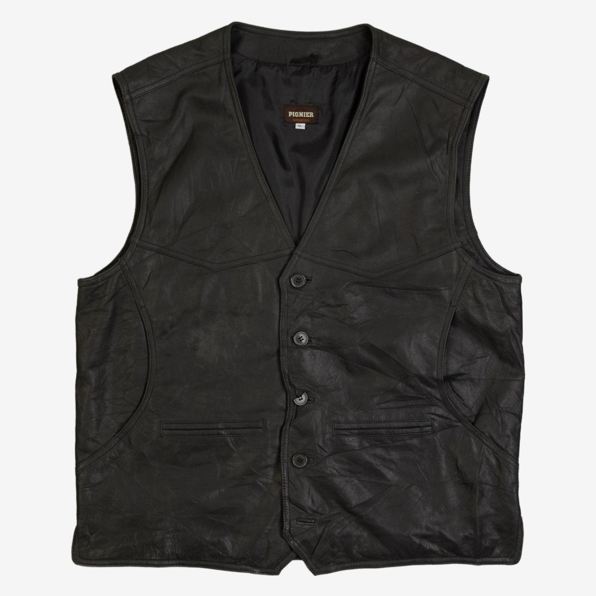 MEN'S VINTAGE 1990S LEATHER GILET VEST JACKET - X-LARGE