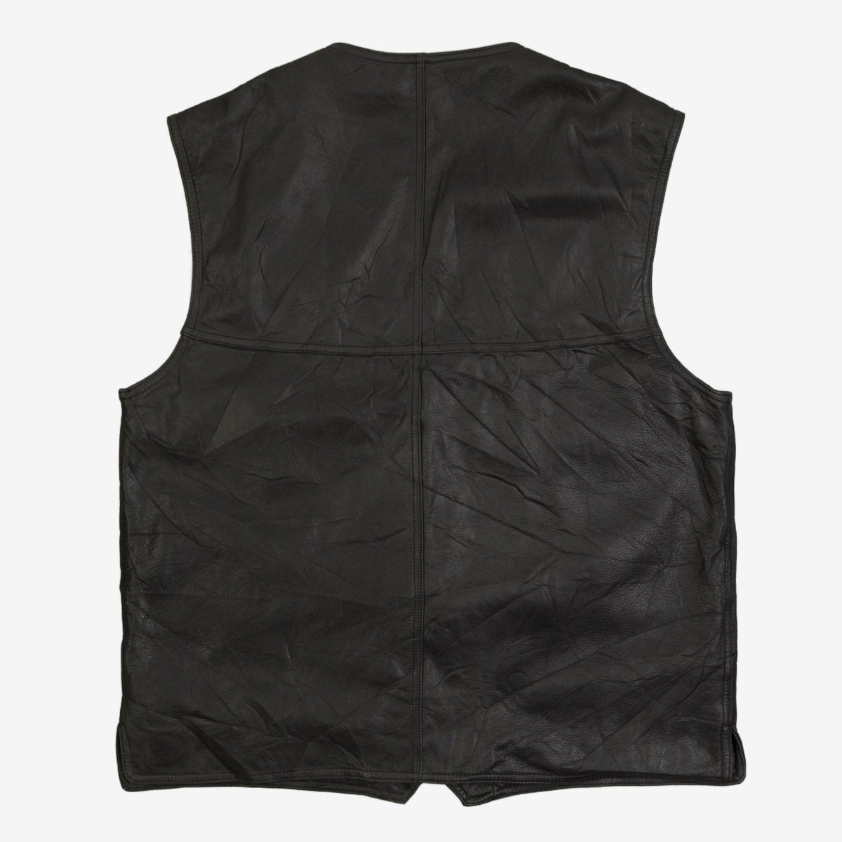 MEN'S VINTAGE 1990S LEATHER GILET VEST JACKET - X-LARGE