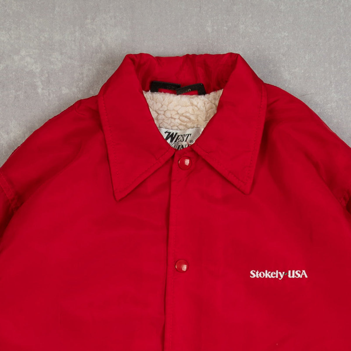 MEN'S VINTAGE 1980S STOKELEY USA SHERPA LINED JACKET - SMALL