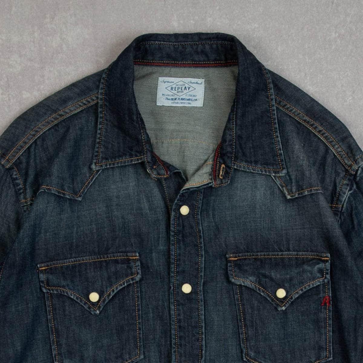 MEN'S VINTAGE 1990S DENIM WESTERN SHIRT - LARGE