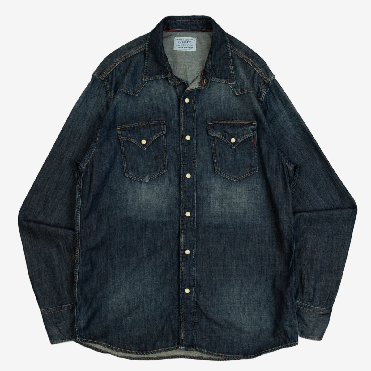 MEN'S VINTAGE 1990S DENIM WESTERN SHIRT - LARGE