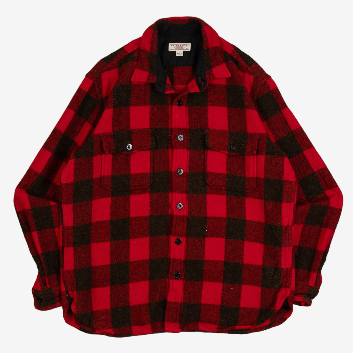 MEN'S VINTAGE 1990S WOOL CHECKED CPO SHIRT - LARGE
